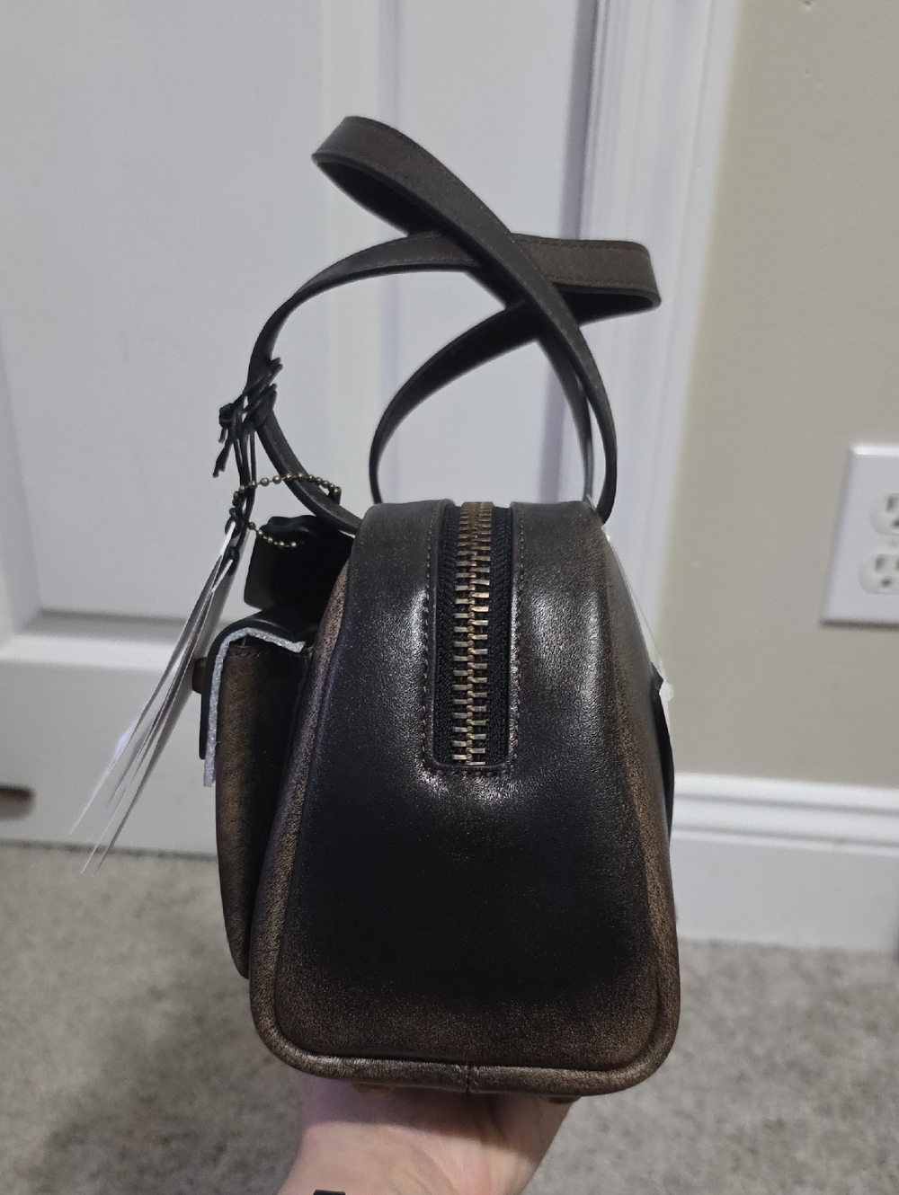 Coach Twin Turnlock 20 Loved Leather Brown and Black Brass Hand Bag - Picture 6 of 16